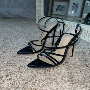 Ego Official Strappy Black Patent Point Toe Sandal Heel Women’s size 7